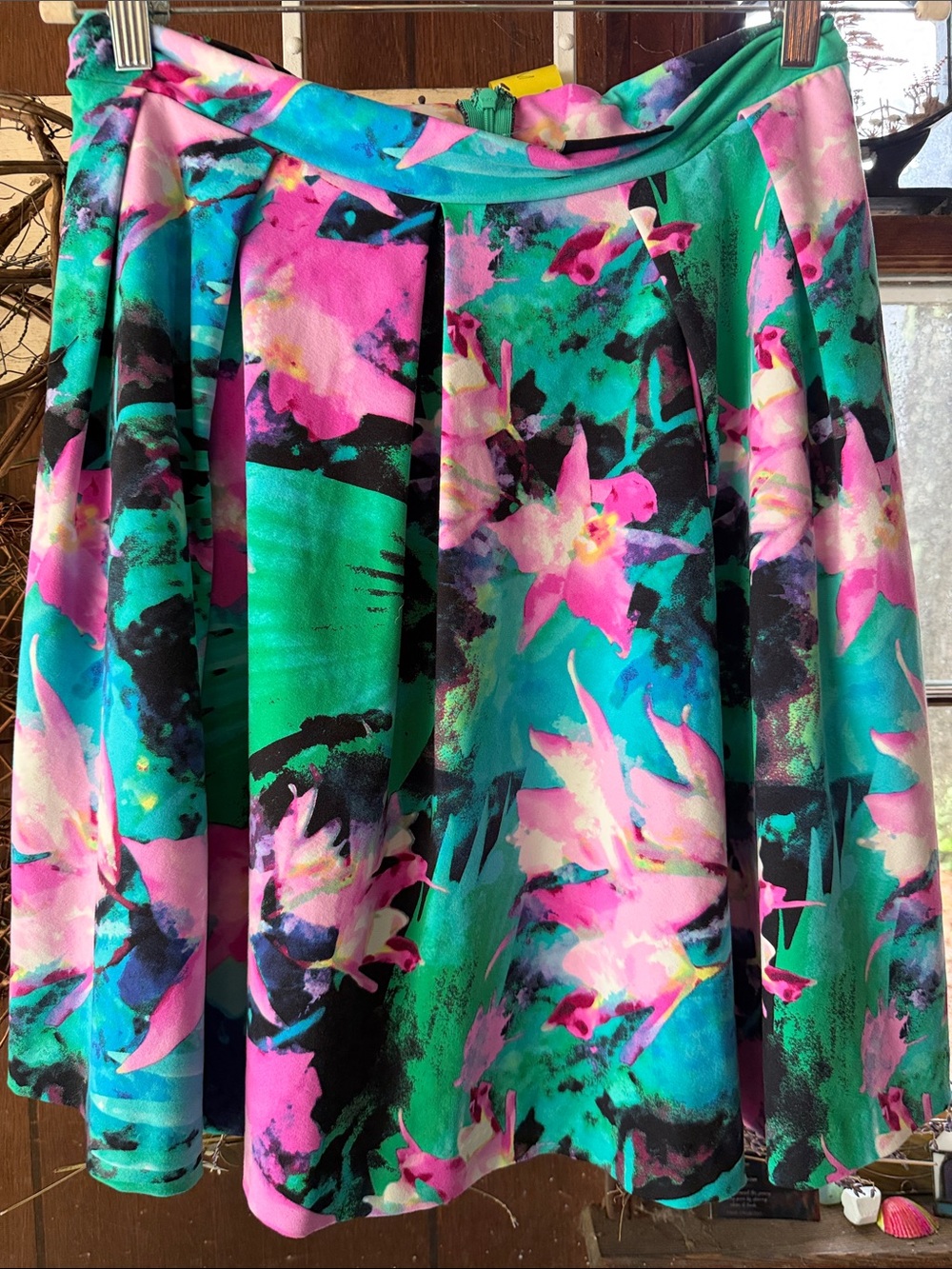 Cynthia Rowley Floral Circle Skirt in Teal, Pink & Black